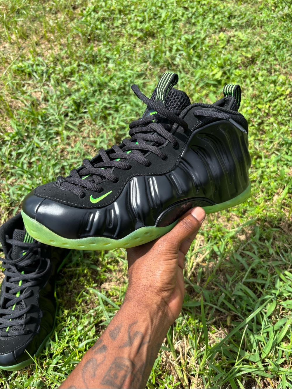 Nike Men’s Black with Neon Green Accents Foamposite Sneakers